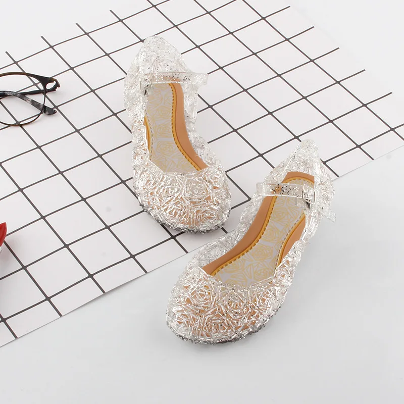 Baby Girls Princess Crystal Shoes Kids Girl Cosplay Halloween Party High-Heeled Shoes Children Jelly Wedge Dancer