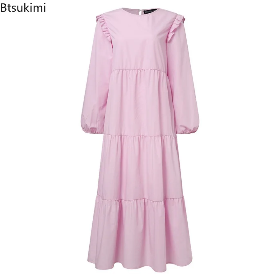 2024 Vintage Solid Muslim Dresses Women Dubai Abaya Islamic Maxi Dress Robe Females Elegant Sweet Party Sundress Kaftan Vestidos