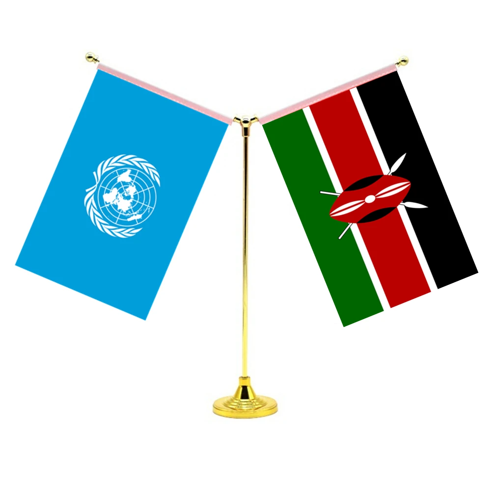 

14x21cm Mini Kenyan Flag Office Decoration With Two Flags Of The United Nations And Kenya