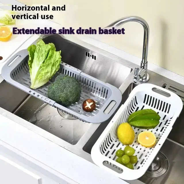 Organisateur de cuisine porte-éponge à savon support d'évier égouttoir télescopique panier de vidange de légumes réglable organisateur de cuisine Gadgets 1