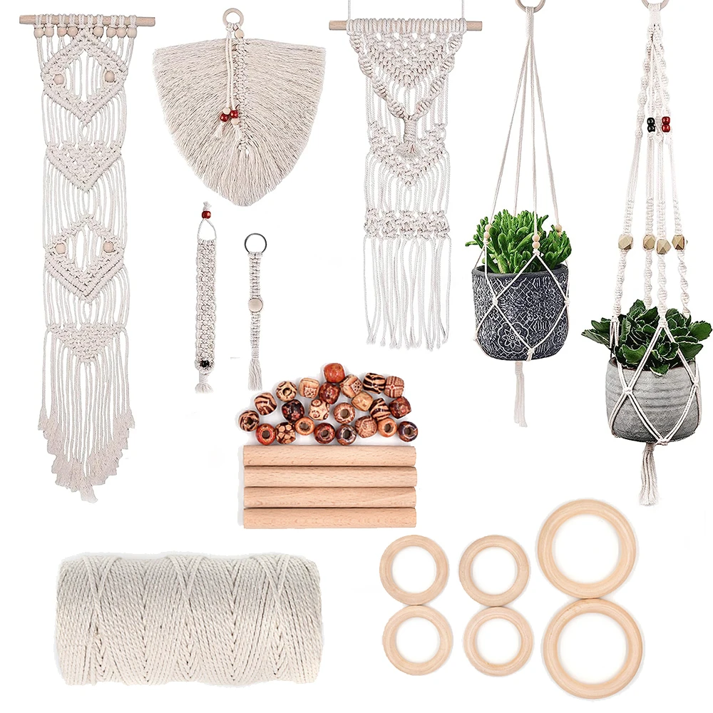 

Наборы макраме для взрослых начинающих поставщиков деревянных бусин, колец, деревянных дюбелей для макраме для растений вешалок, макраме настенный подвесной