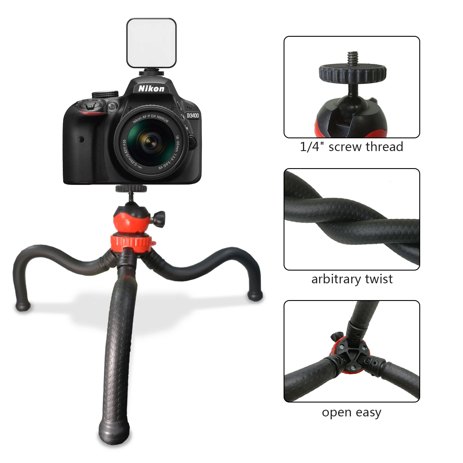Portable Flexible Tripod Octopus Mobile Phone Tripod Bracket With MIni Video Fill Light Control Selfie Stick For Phone Camera
