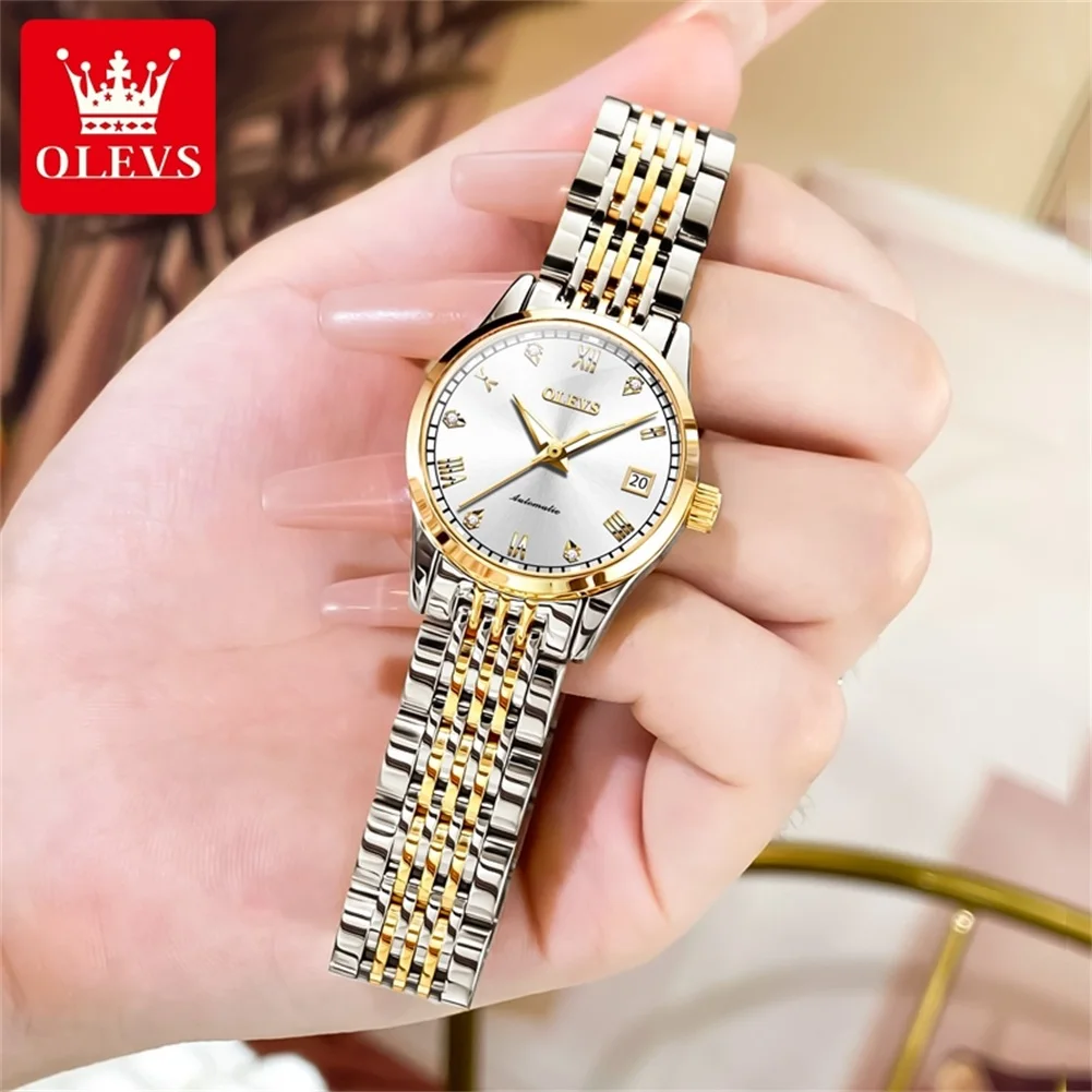 OLEVS 6602 Women's Watch Date Original Automatic Ladies Wristwatch Fashion Waterproof Roman Scale Mechanical Watch For Women