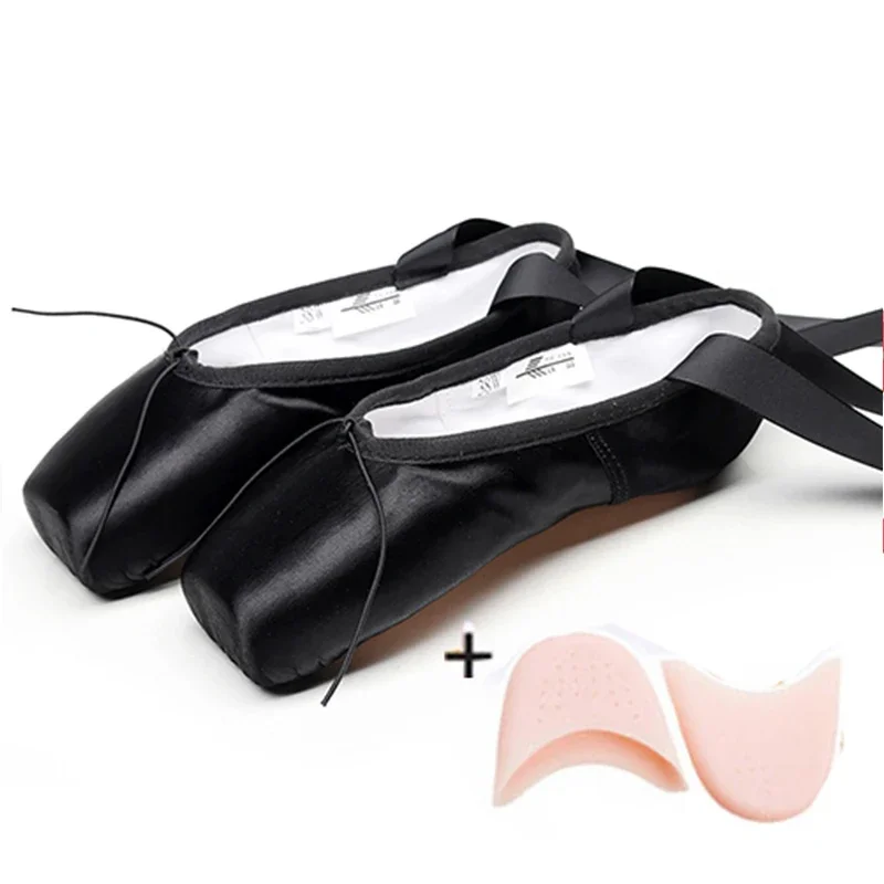 Pointe Shoes Bandage Ballet Dance Girl Woman Professional Canvas/Satin Dancing with Sponge Silicone Toe Pads dance shoes toe pads