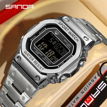SANDA G style Men's Electronic Watch Stainless Shockproof LED Digital Watch Men's Military Waterproof Countdown Sports Watch
