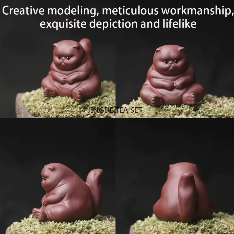 1pcs Cute resin Tea Pet Angry Cat Statue Kung Fu Tea Pet Gift Tea Table Small Ornament Desktop decoration accessories