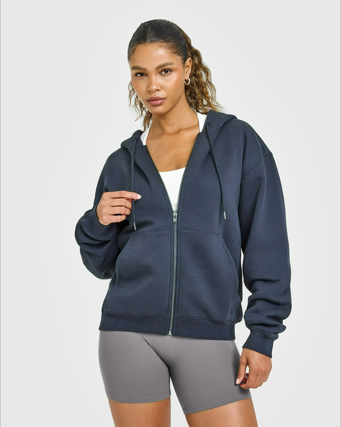 ENYFD 자수 로고 FOUNDATIONS ZIP THROUGH HOODIE 여성용 데일리 캐주얼 피트니스 스웨트셔츠 야외 트레이닝 스포츠 재킷