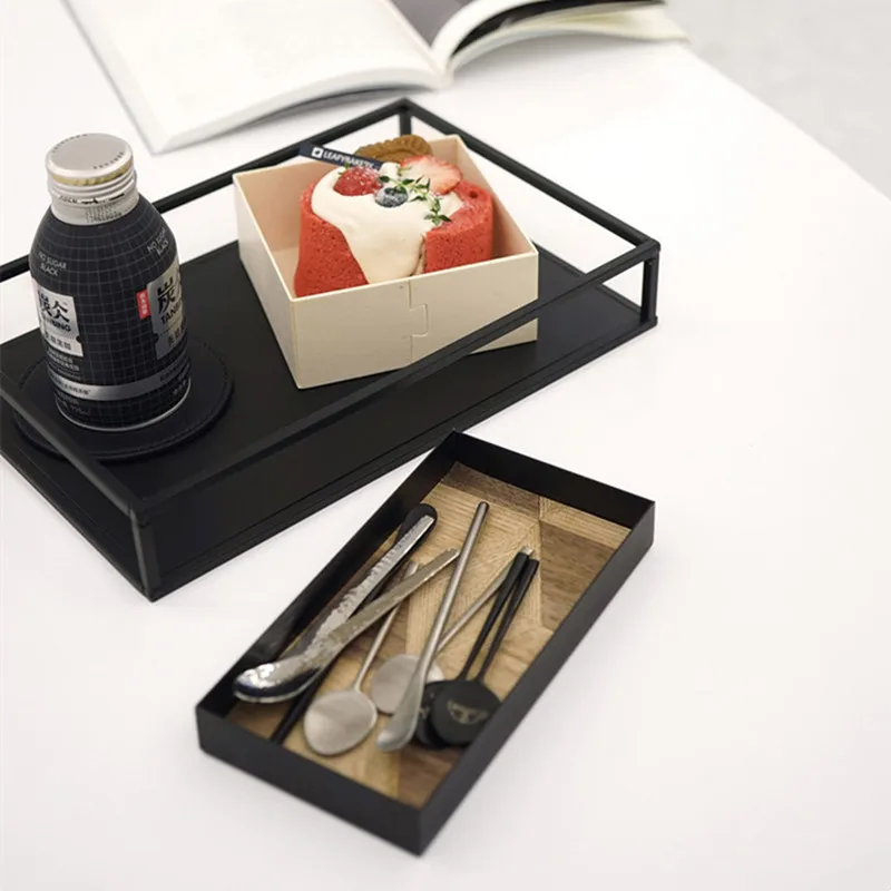 

Многофункциональные настольные украшения для ювелирных изделий, металлический поднос с черным кофейным хлебом, блюдцем, тарелка для хранения в спальне, гостиной