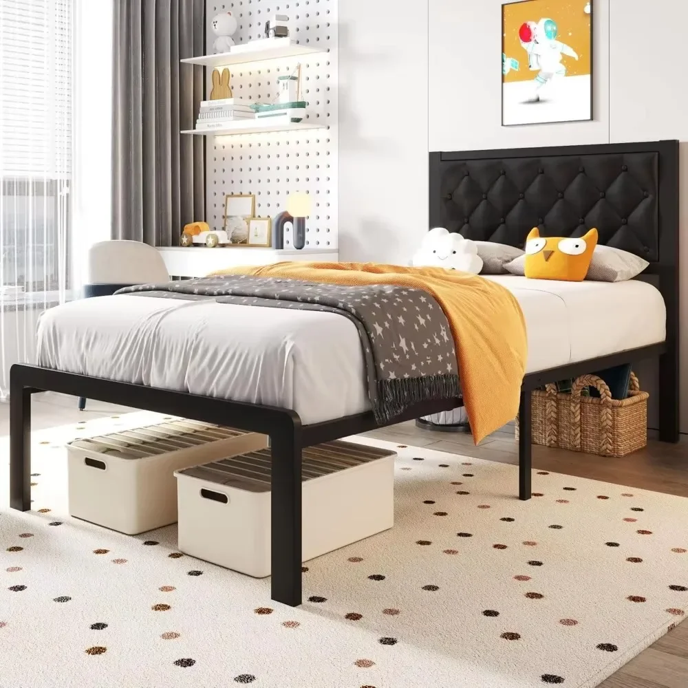 Bed Frame with Headboard PU Leather Upholstered Bed Frame Platform,All Metal Slats Support Platform Bed Frame with Storage 6