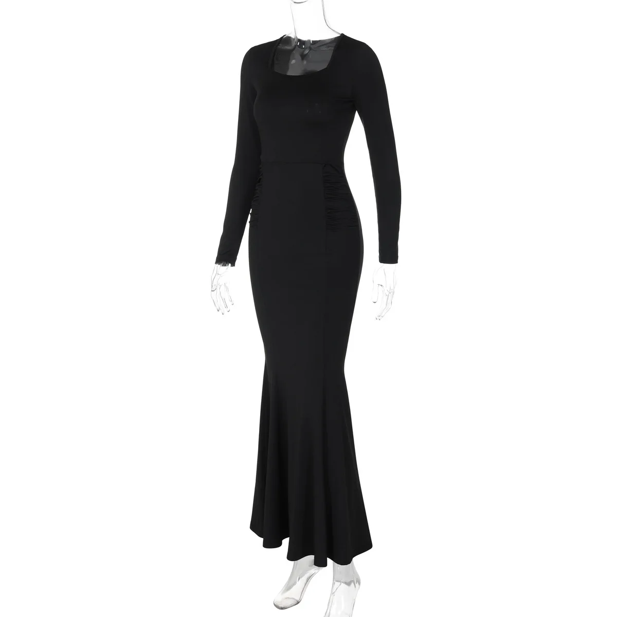 Autumn Fashion Black Maxi Dress Women's Square Collar High Waist Slim Elegant Party Dress Gown Female Solid Long Dress New