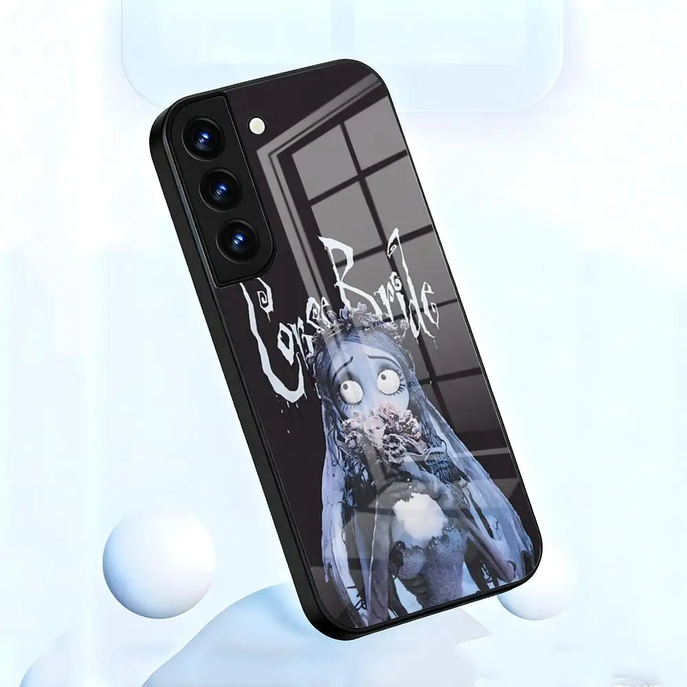 Tim Burton C-Corpse B-Bride Themed Black Glass Phone Case
