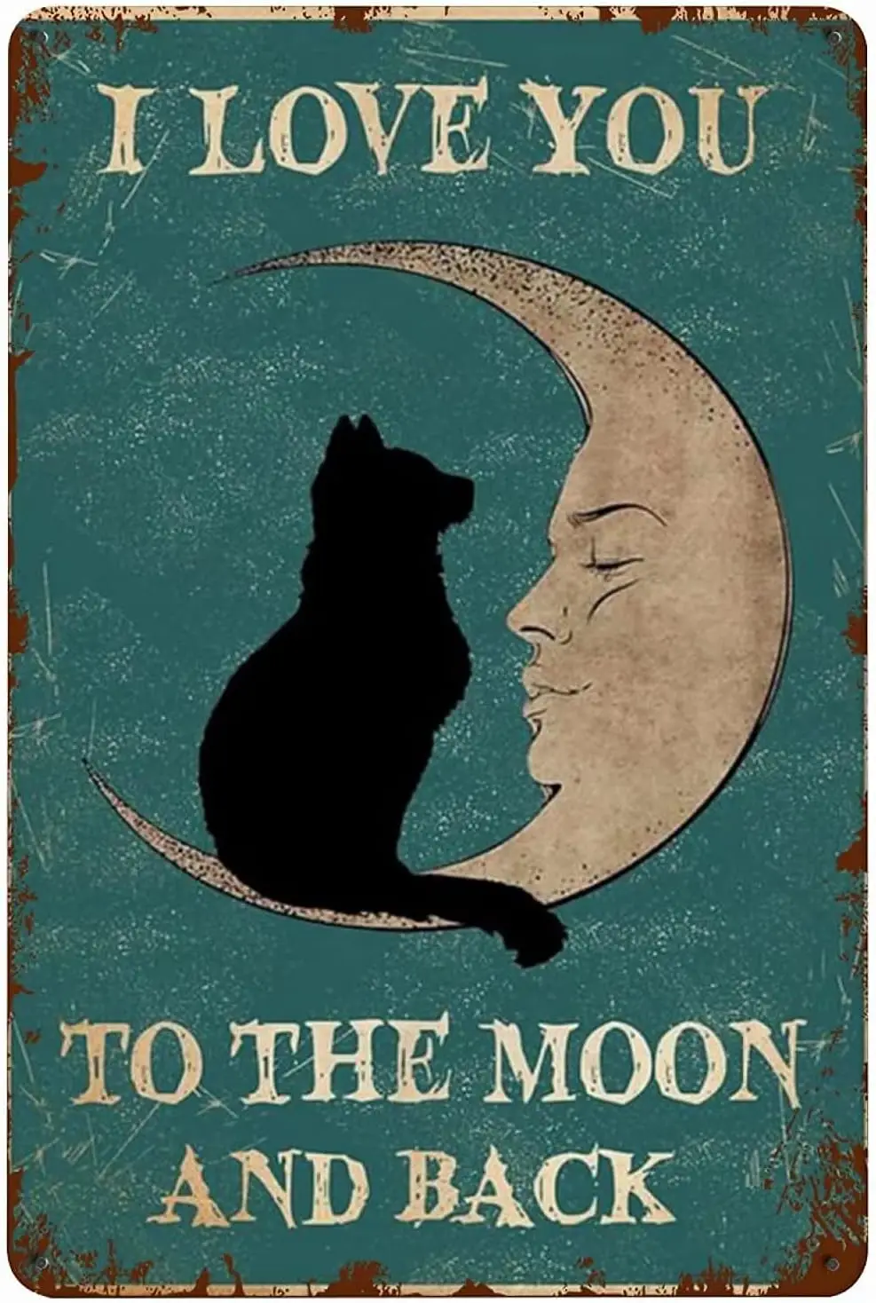 Black Cat Moon Metal Tin Sign, Ti Amo Fino Alla Luna E Sul Retro, Super Resistente Bagno Retro Targa Poster Cave Bar