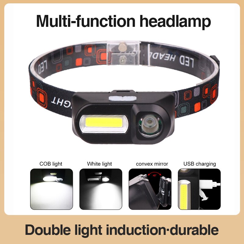 New Strong Light Outdoor Head Lamp Cobled Multi Function Headlight USB Charging Head Mounted Flashlight Outdoor Night Fishing