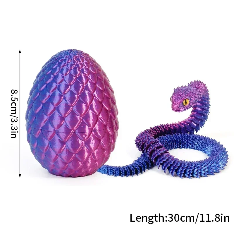 New 3D Printed Gem Snake Egg Dragon Home Decoration Rotatable Articulated Crystal Snake for Kid Gifts Toys Desktop Ornaments