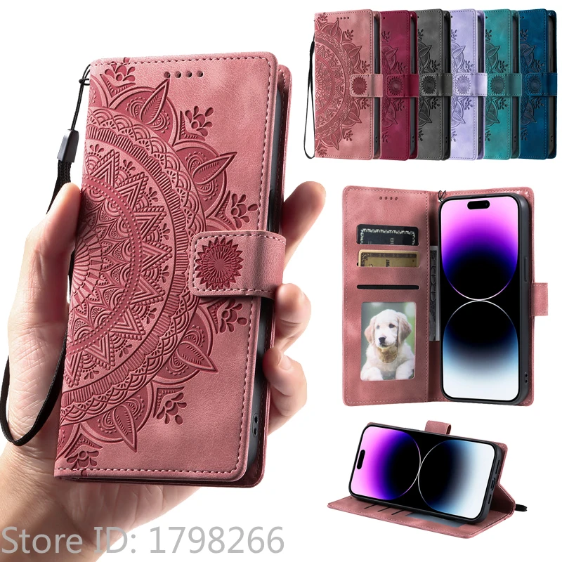Luxury Leather Flip Cover Wallet Phone Case with Embossed Design