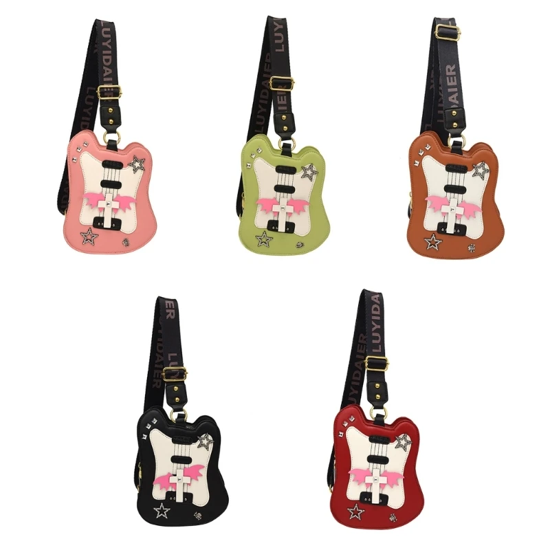 Violin Shaped Crossbody Bag PU Crossbody Handbag Women Small Purse Phone Shoulder Bag Adjustable Shoulder Strap E74B