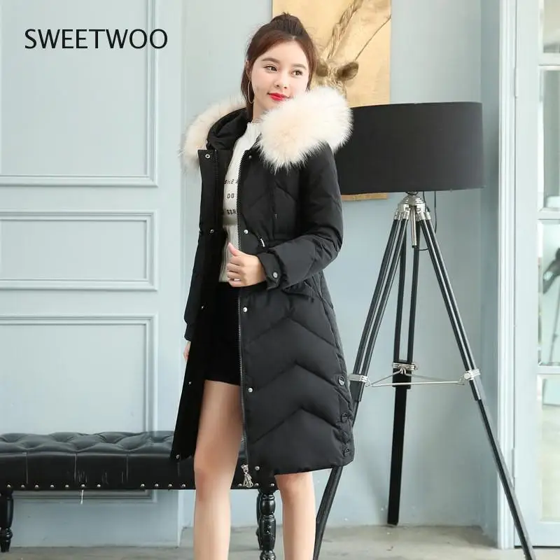 Women's Coat Down Cotton-Padded Jacket Parkas 2019 Winter New Jackets Warm Fur Collar Hooded Outerwear Long Cotton Coats Slim