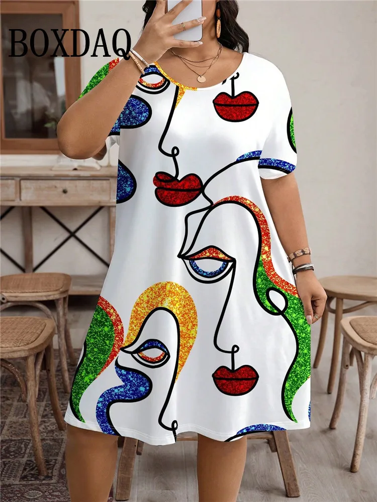 Fashion Street Abstract Painted Face Women's Dresses Plus Size 9XL Short  Sleeve Loose Dress Summer Casual 3D Print Short Dresses - AliExpress  200000345