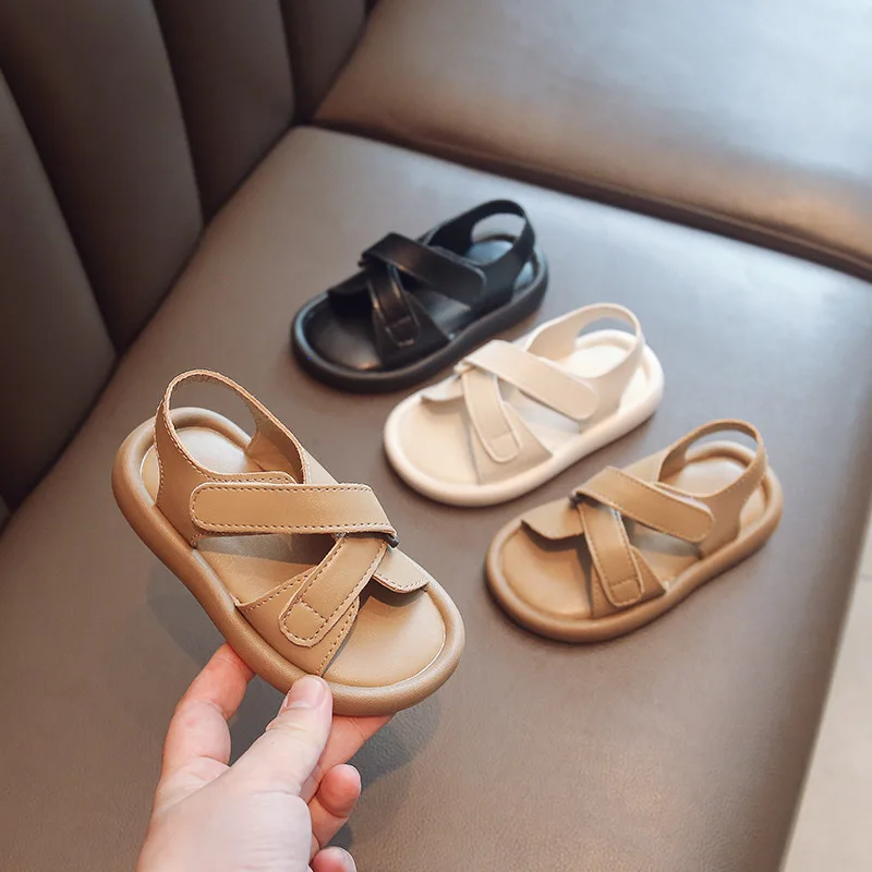 

Summer Girls Solid Soft Sole Leaky Toe Non Slip Beach Shoes Boys' Casual Simple Versatile Sandals