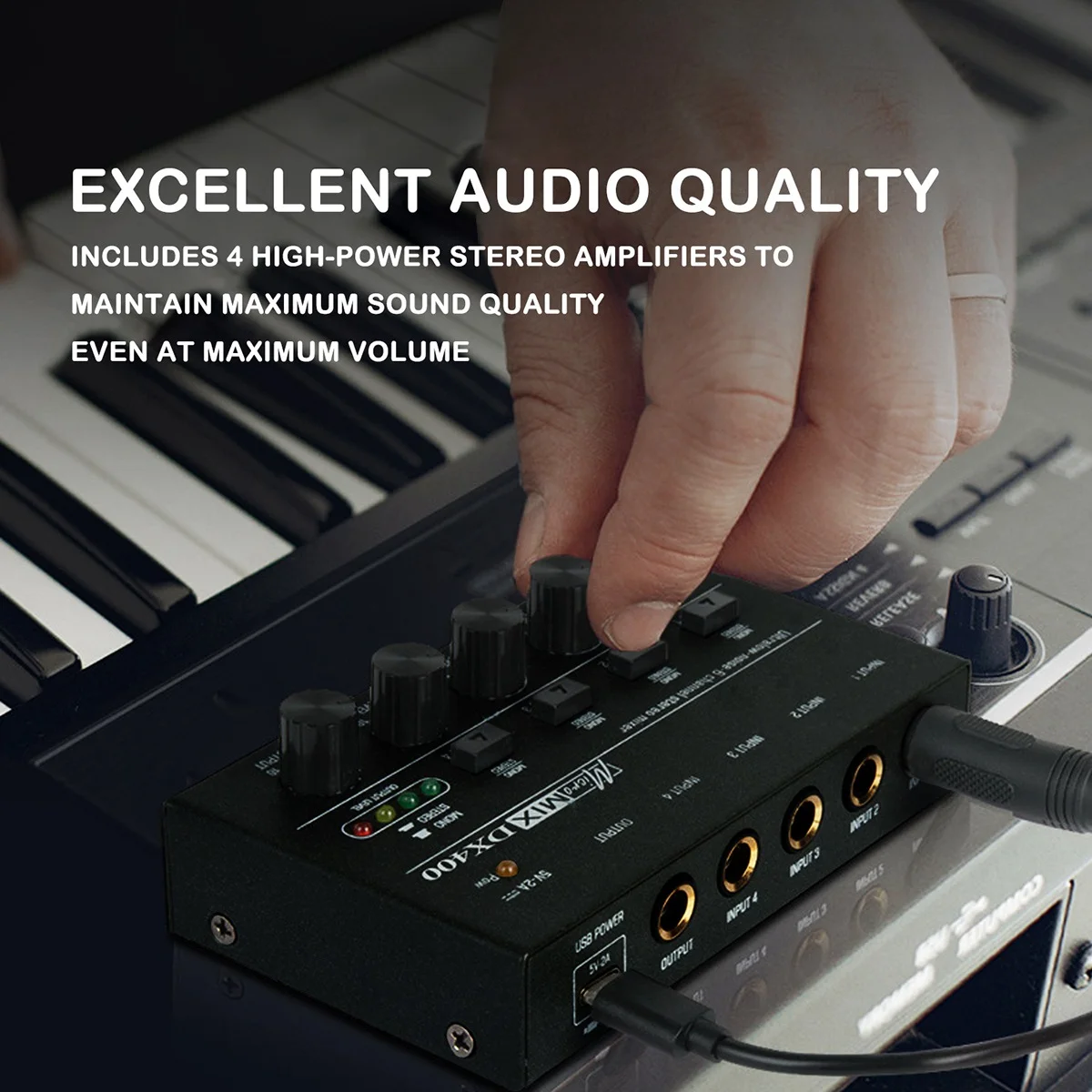 

4 Channels Audio Mixer Portable Ultra Low-Noise Mixer Mini Stereo Mixer Audio USB Mixer for Recording Studio White