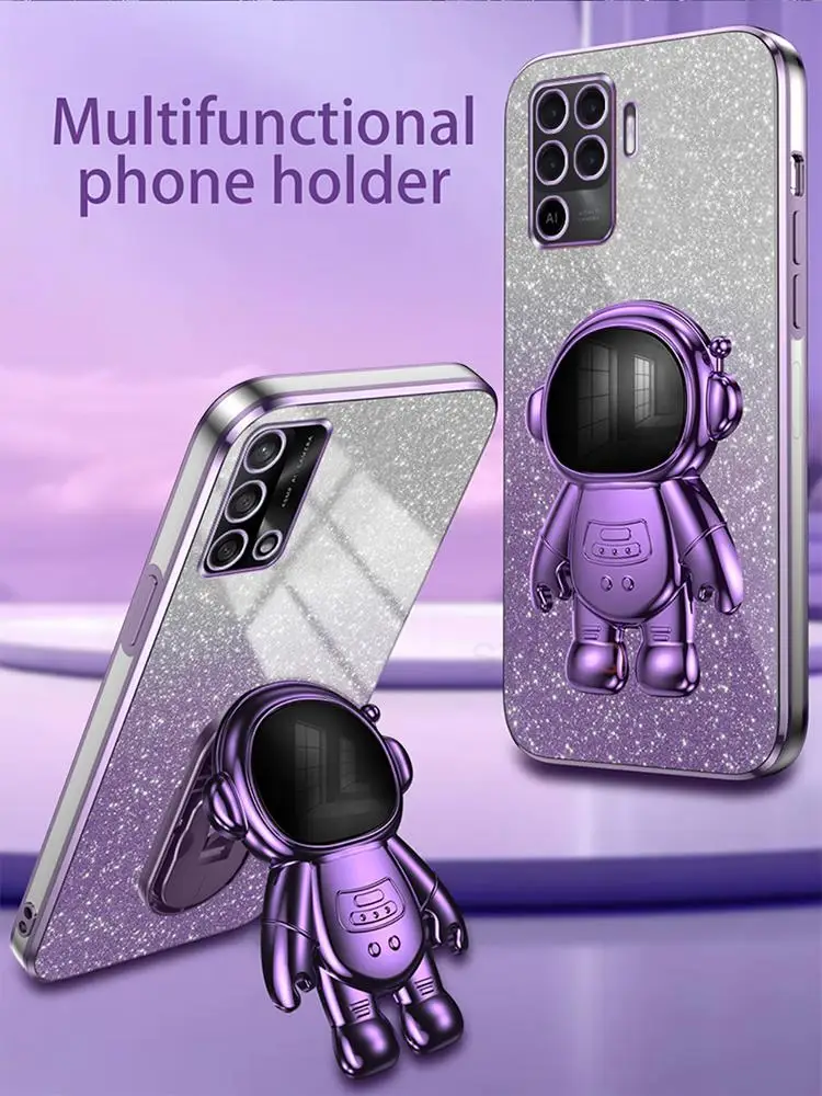 Luxury Glitter Plating Astronaut Holder Case - Women's Stand Soft Silicone Back Cover