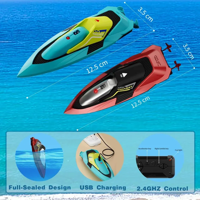 2.4G Remote Control Boat Dual Motor 10km/h High Speed Radio Remote Controlled Speedboat Mini RC Boat Summer Water Toy Pool Toys 4