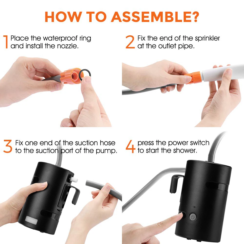 USB do chuveiro de acampamento para acampamento familiar caminhadas mochila