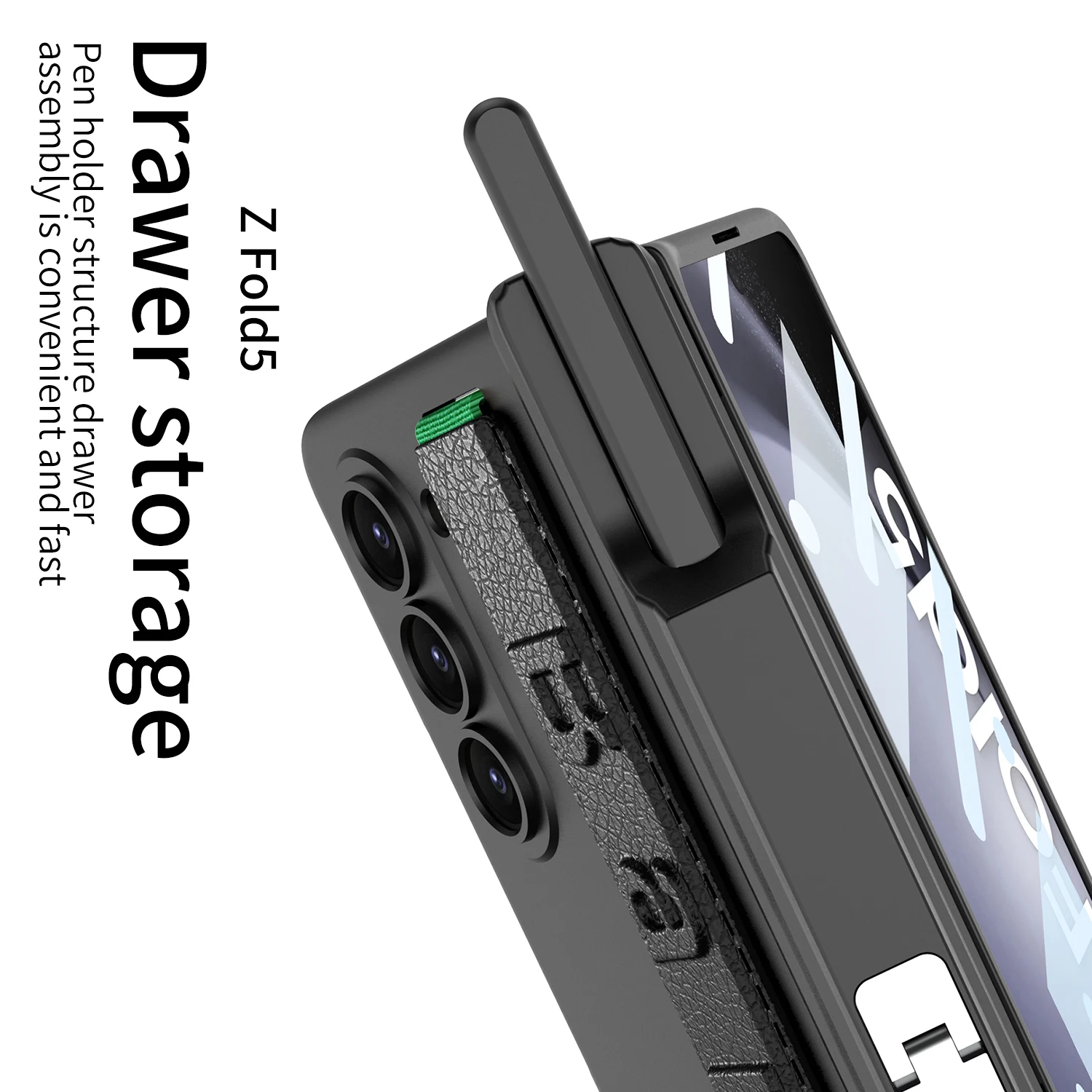 For Samsung Galaxy Z Fold 5 Case Skin Friendly Matte Wristband Magnetic Hinge Pen Holder Wrist Strap With Tempered Film Cover