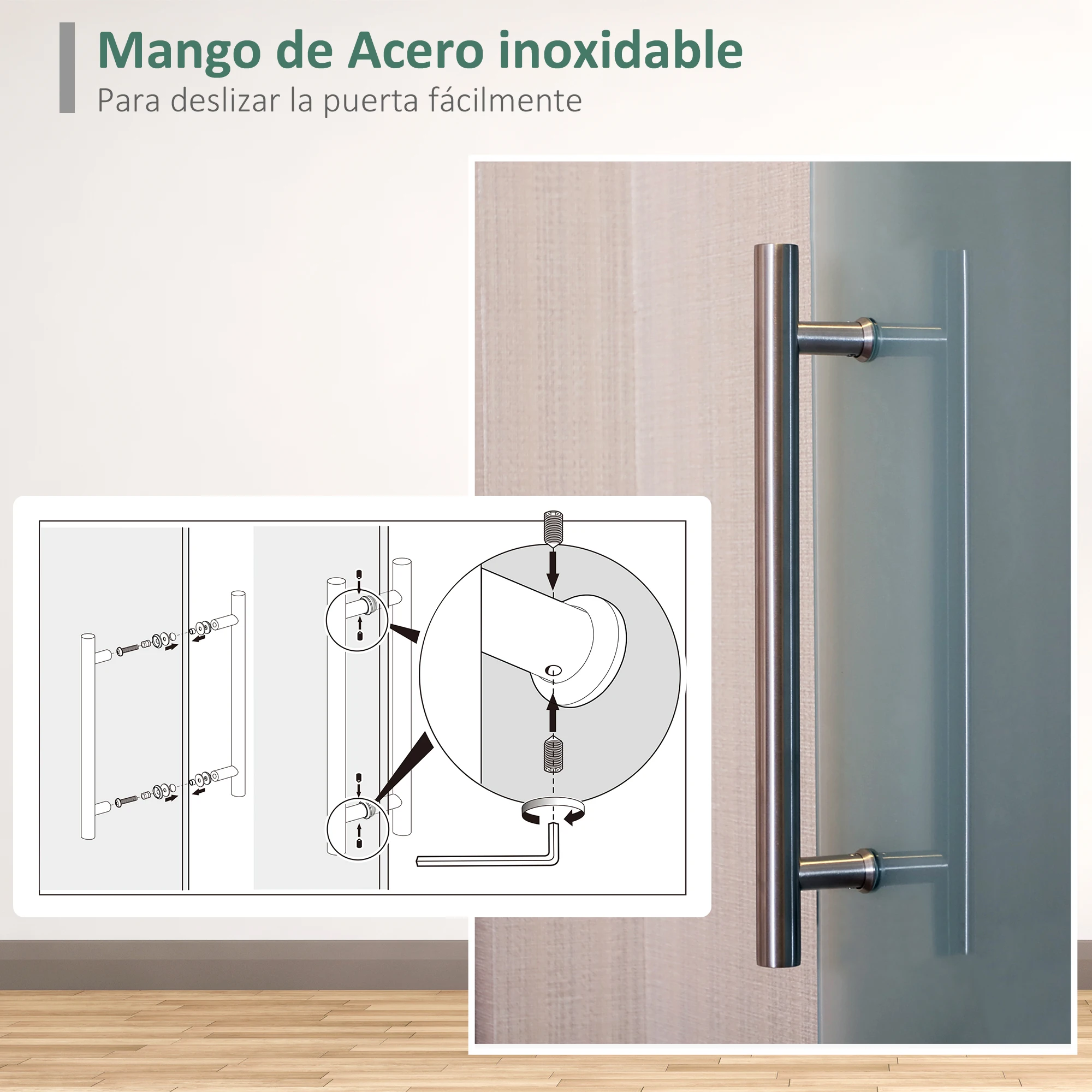 HOMCOM Puerta Corredera de Cristal 90x205 cm Puerta Corrediza Deslizante  con Riel de Cristal de Seguridad Translúcido