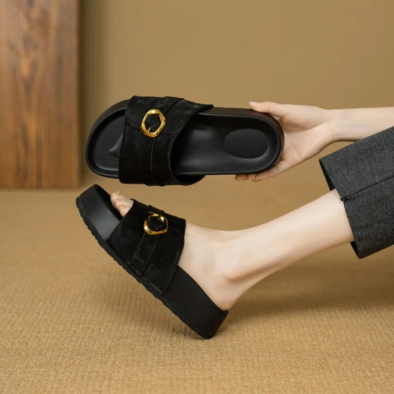 Fashion Slippers Women's Luxury Summer Platform New Retro Elegant Breathable Outdoor Thick Soled Walking Shoes 35-40