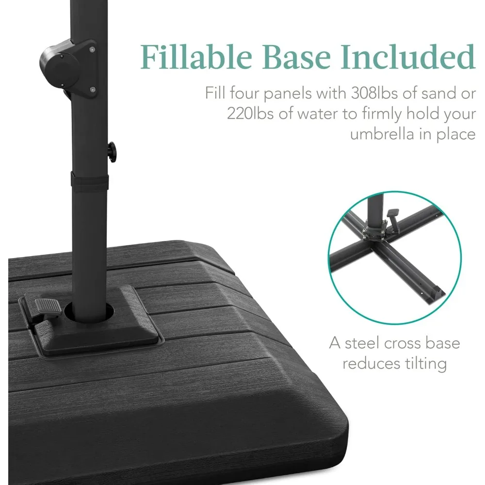 10x10ft 2-Tier Square Cantilever Patio Umbrella with Solar LED Lights, Offset Hanging for Backyard w/Included Fillable Base 2