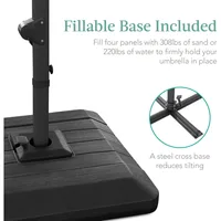 10x10ft 2-Tier Square Cantilever Patio Umbrella with Solar LED Lights, Offset Hanging for Backyard w/Included Fillable Base 2