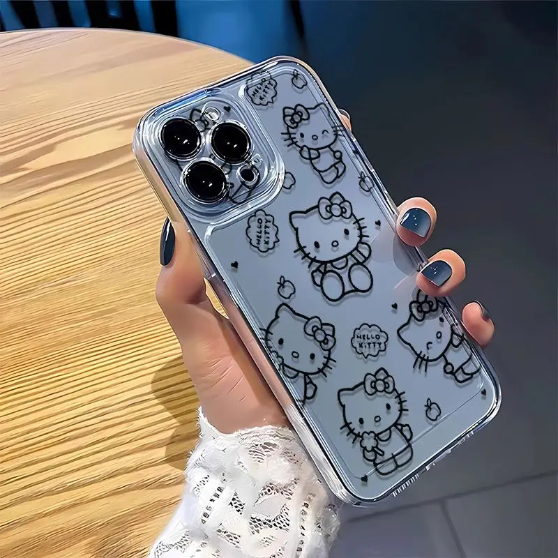 Funda de teléfono móvil Kawaii Sanrio Hello Kitty, bonita funda de dibujos animados rosa para IPhone 7, 8 Plus, 15, 14, 12, 13, 11 Pro Max, regalos de navidad