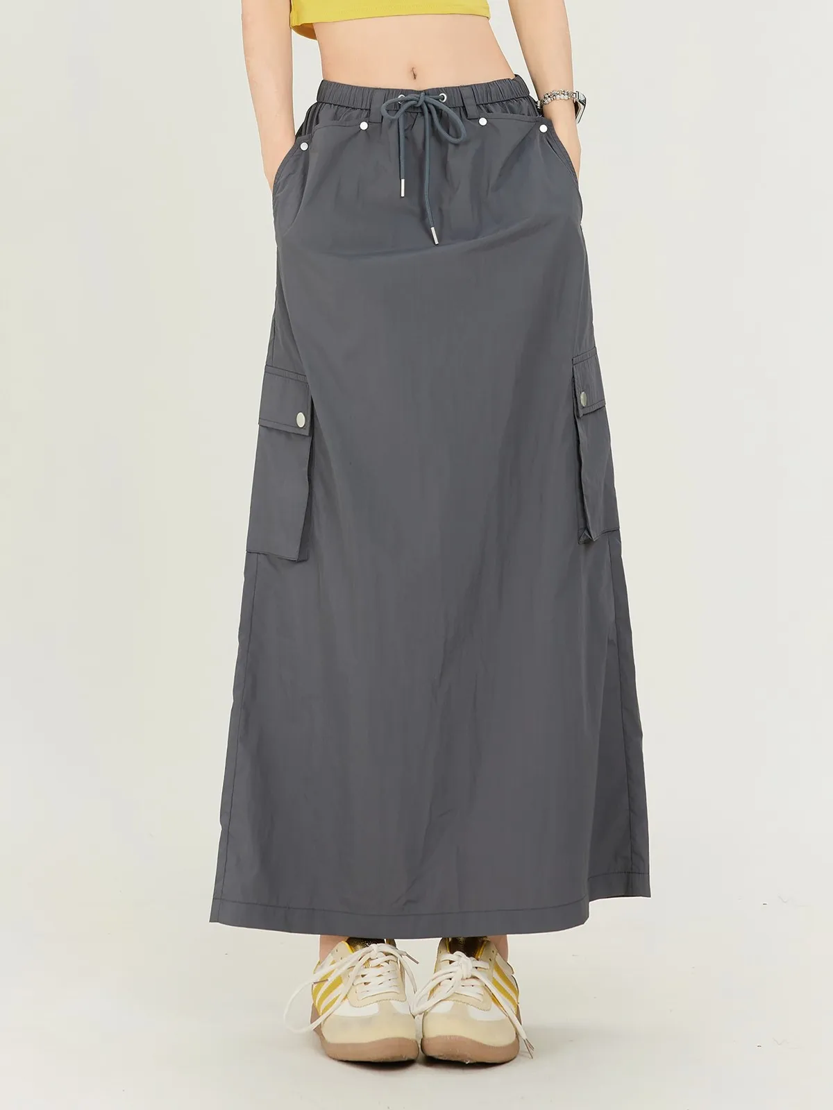 

ZHISILAO New Grey Long Skirt Women ca Cargo High Waist Skirt Summer 2024