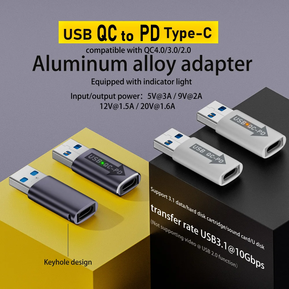 QC 4.0 USB 3.1-PD 타입 C 어댑터, USB A 수-USB C 암 어댑터, USB 3.1, 10Gbps, USB A-C 어댑터, 충전기 케이블 커넥터