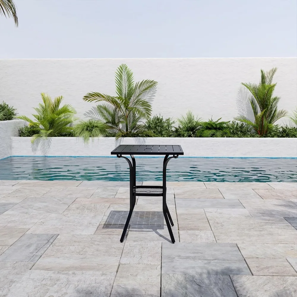 Outdoor Bar Table outdoor bar table with Umbrella Hole Patio Furniture Square Metal Bar Height Cafe Bistro