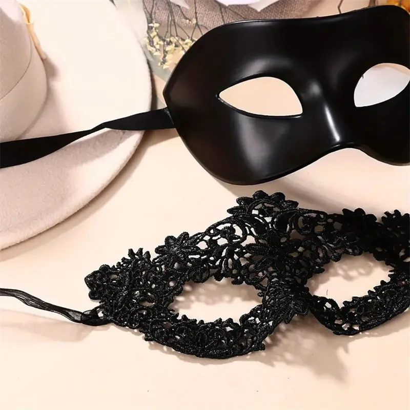 Männer Frauen Maskerade Prom Sexy Schwarz Augenmasken Paar Venezianische Cosplay Requisiten Halloween Karneval Party Kopfschmuck Halbe Gesichtsmasken – Detail 8