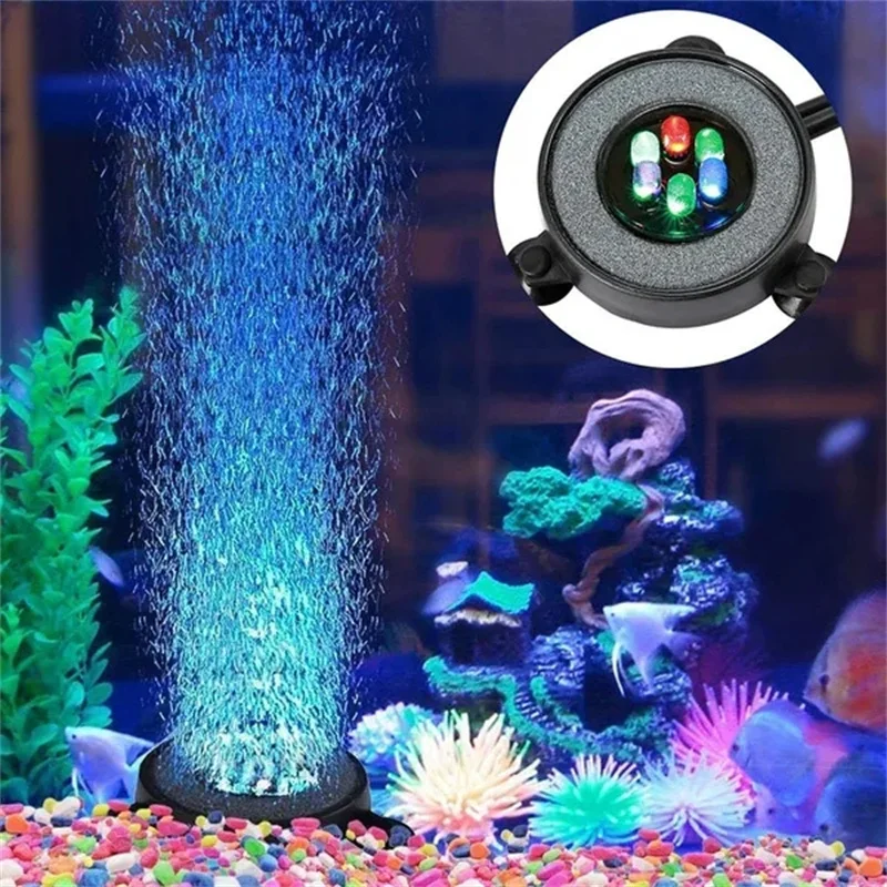 Luz LED para acuario con burbujeador de aire para pecera, difusor de piedra  de aire, lámpara de decoración con ventosa, iluminación de fondo colorida