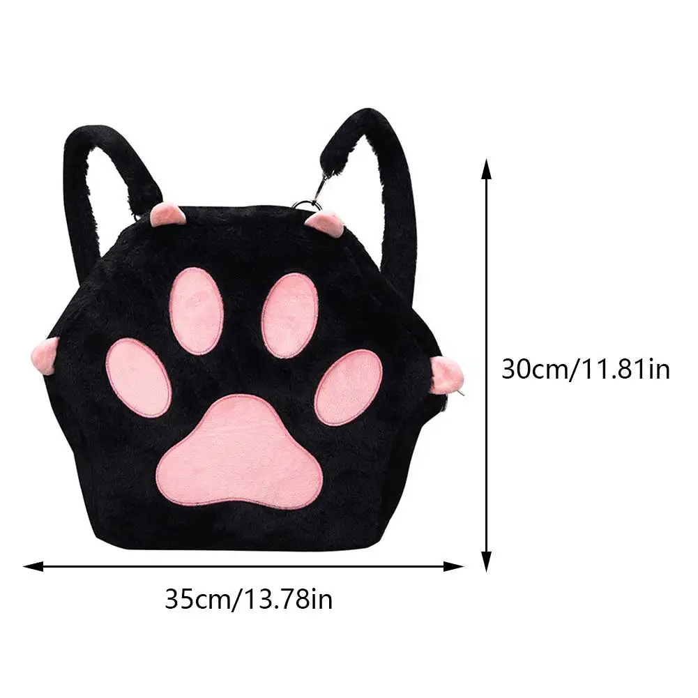 Plush Cat Paw Backpack Girls Soft Furry Purse Cute Cartoon Large Capacity School Bag Women Kawaii Japanese JK Shoulder Bags