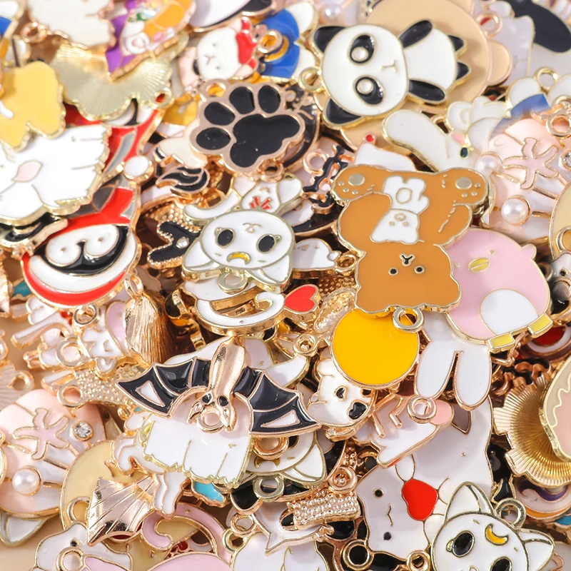 Leslie gemischte niedliche Tier-Charms, Emaille, Einhorn, Ente, Hund, Katze, Kaninchen, Anhänger für DIY-Ohrringe, handgefertigte Accessoires – Detail 6