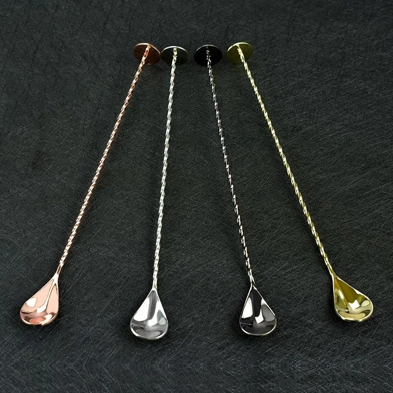 Mixing Bar Spoon Stainless Steel Spiral Whiskey Cocktail Shaker Spoon For Bartender