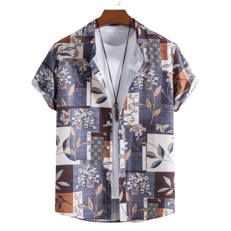 

Hawaiian Cotton Oversize Shirts Man Shirt Men T-shirt Luxury Brand Men's T-shirts Fashion Clothing Blouses Social Free Shipping