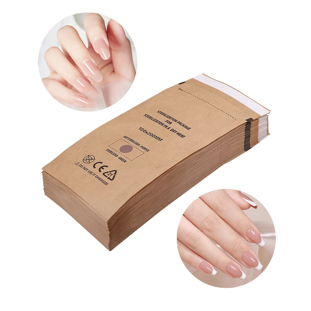 20/100Pcs Nail Sterilizer Manicure Bag Kraft Bags Dry Heat Disposable Sterilization Disinfection Machine Accessory Nailart Tools