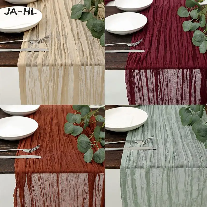 

Hot Semi-Sheer Gauze Table Runner Sage Cheesecloth Table Setting Dining Vintage Wedding Party Christmas Banquets Arches Decor