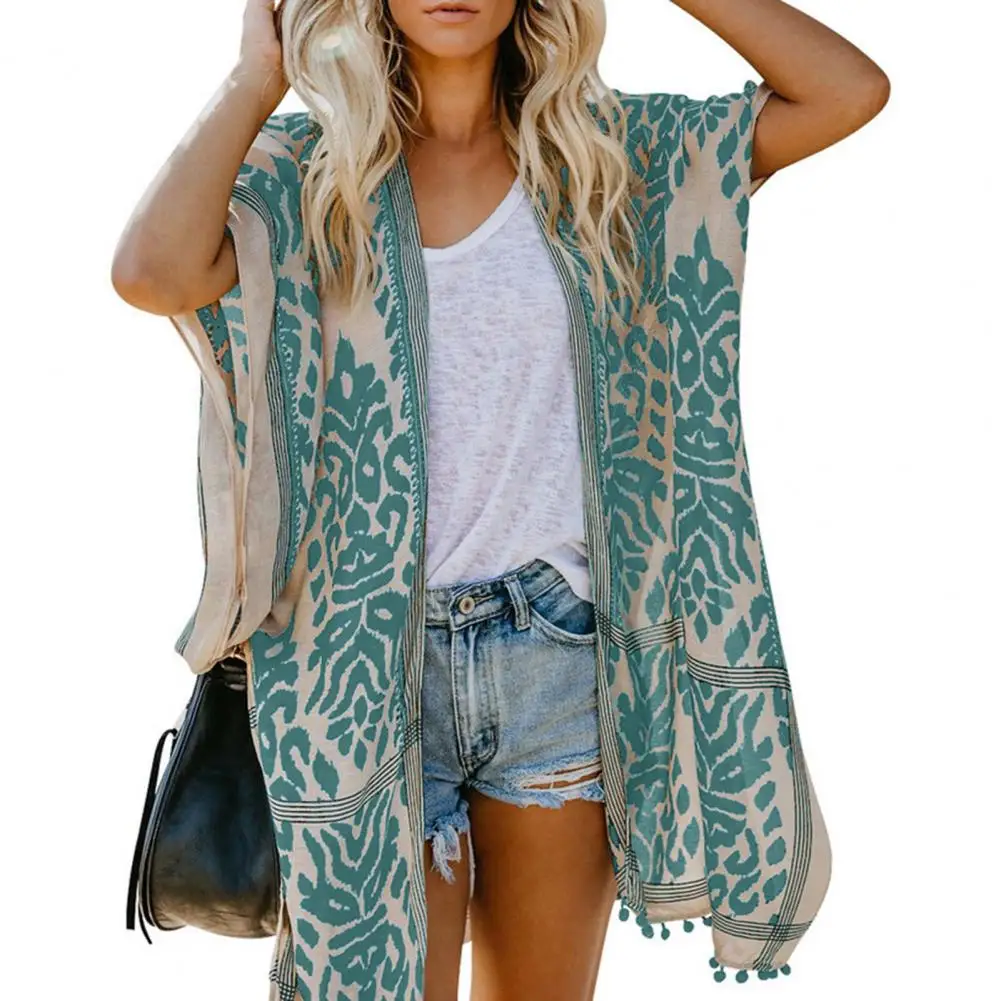 Swimsuit Cover Up All-matched Tassle Ball Breathable Fashionable Summer Open Front Cardigan Swimsuit Cardigan Anti-UV