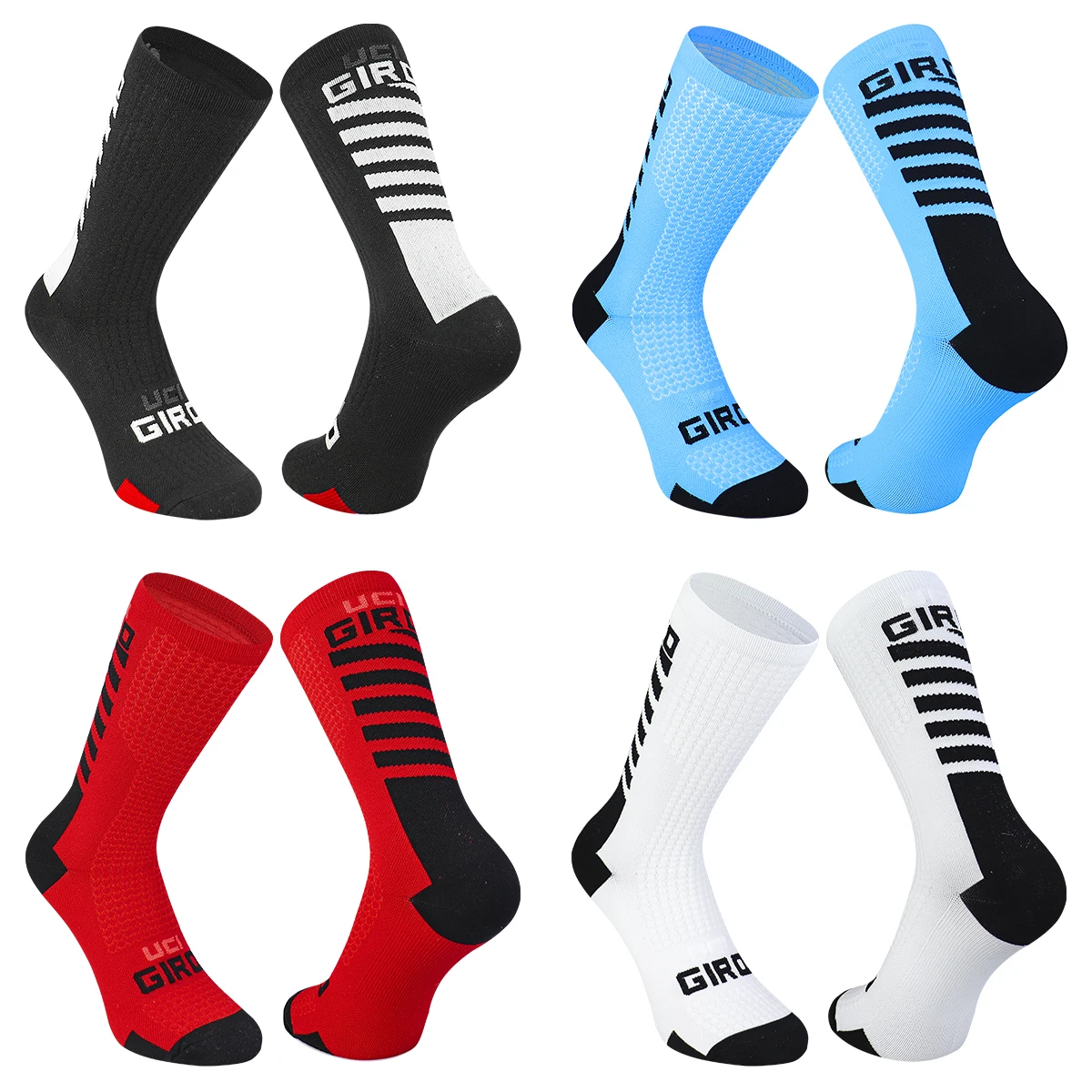 4 Pack UCI GIRO Cycling Socks Quality Knee High Road Cycling Socks