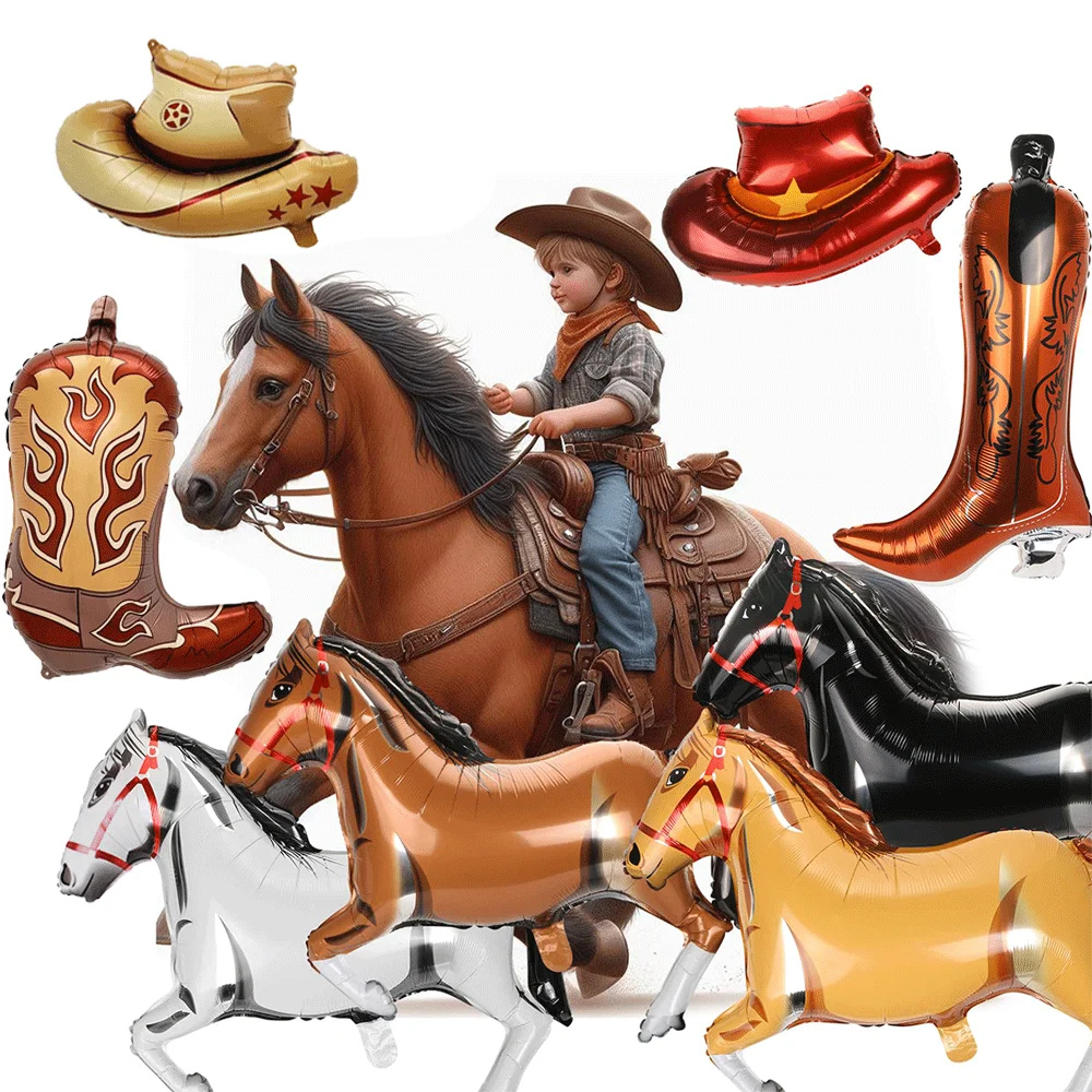 Description Picture 3 of item2pcs Western Cowboy Themed Party Balloons Horse Cowgirl Hat Boot Foil Balloons Kids Rodeo Horse Racing Birthday Party Decoration