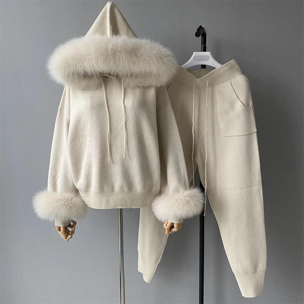 Raglan sleeve knit sweater and pants set back view