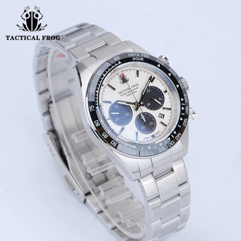 

Tactical Frog Men's Chronograph Watch 41mm Retro Orange Dial Sapphire VS75A Quartz Movement Stainless Bracelet 200m Waterproof