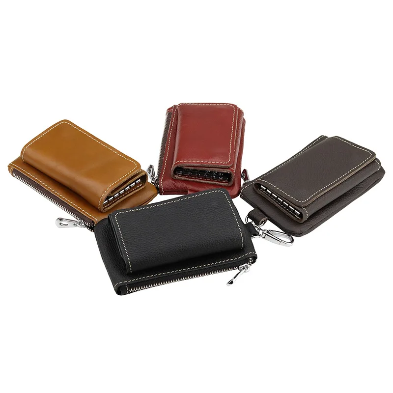 Genuine Leather Key Wallet Unisex Multifunction Keys Organizer Men Simple Card Keychain Cover Women Smart Housekeeper Coin Purse